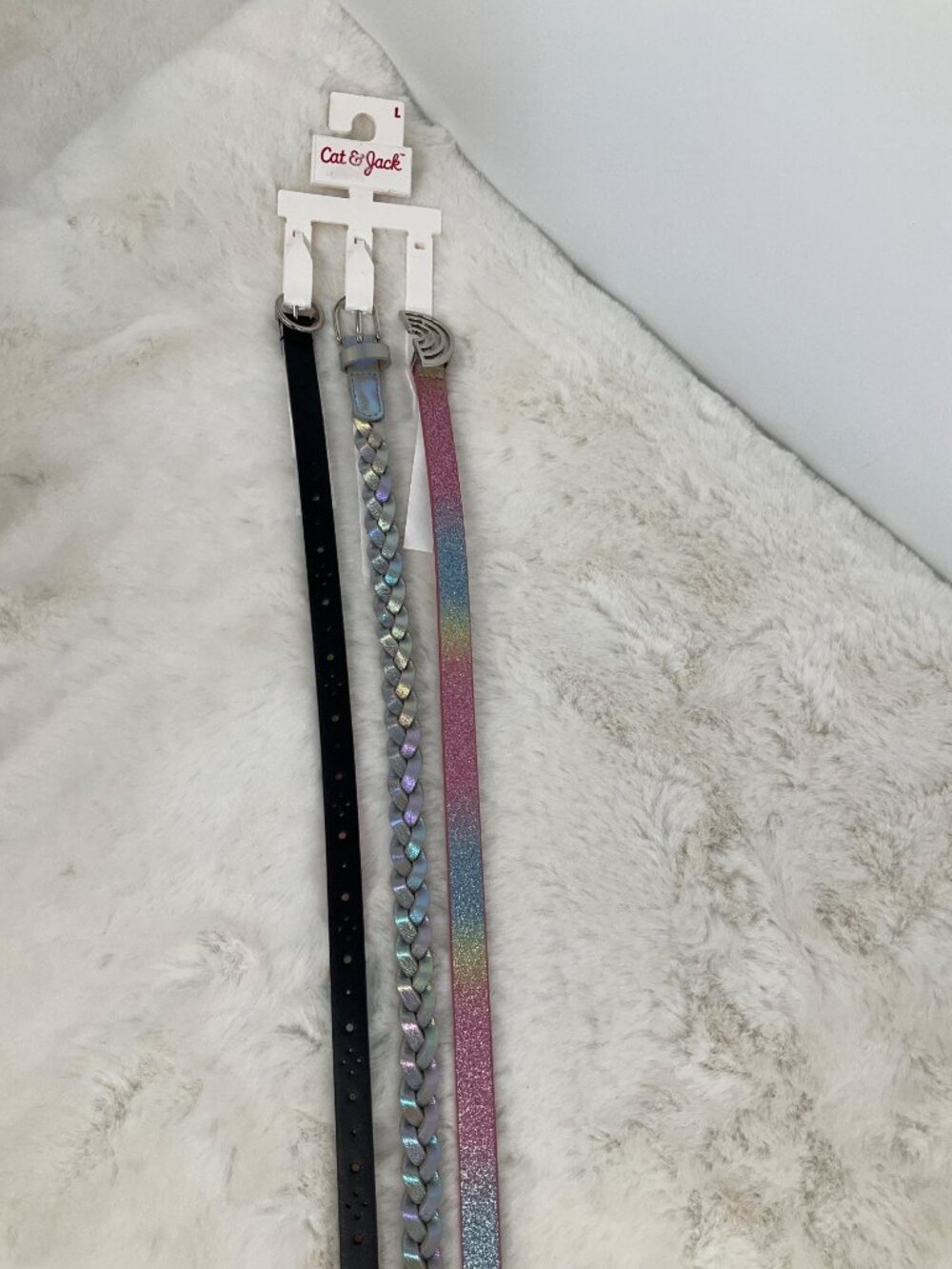 Cat & Jack size Large 3-piece Adjustable belt set, girl's Glitter, Braided NEW - Picture 2 of 5